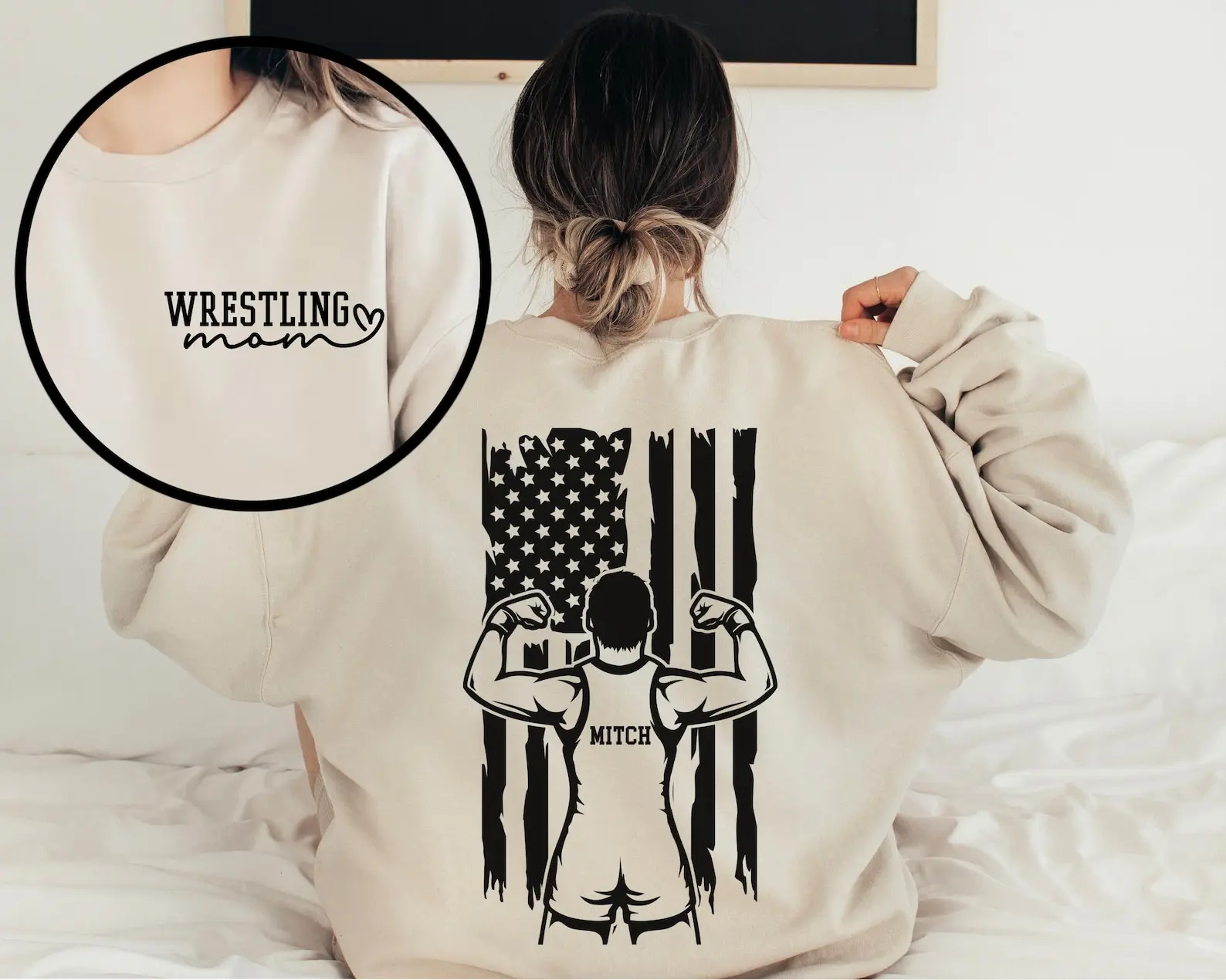 Personalized Wrestling Hoodie Custom Sports Shirt USA Flag Crewneck Senior Wrestling Mom Dad Apparel