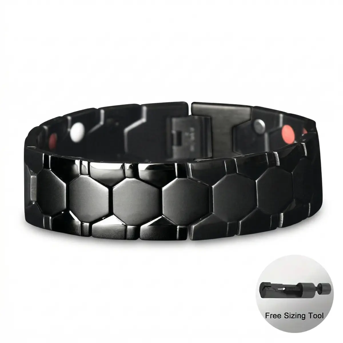 3X Strength Black Titanium Magnetic Bracelet for Men - 57 Neodymium Magnets, Fold-Over Clasp, Waterproof, Hypoallergenic, Sizing Tool, Gift Box, Casual Modern Wear, 3X Black, Male