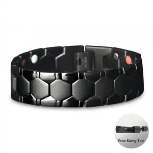 3X Strength Titanium Magnetic Bracelet for Men (Black) - 57 Neodymium Magnets Fold-Over Clasp - Waterproof, Hypoallergenic, Sizing Tool & Gif Box