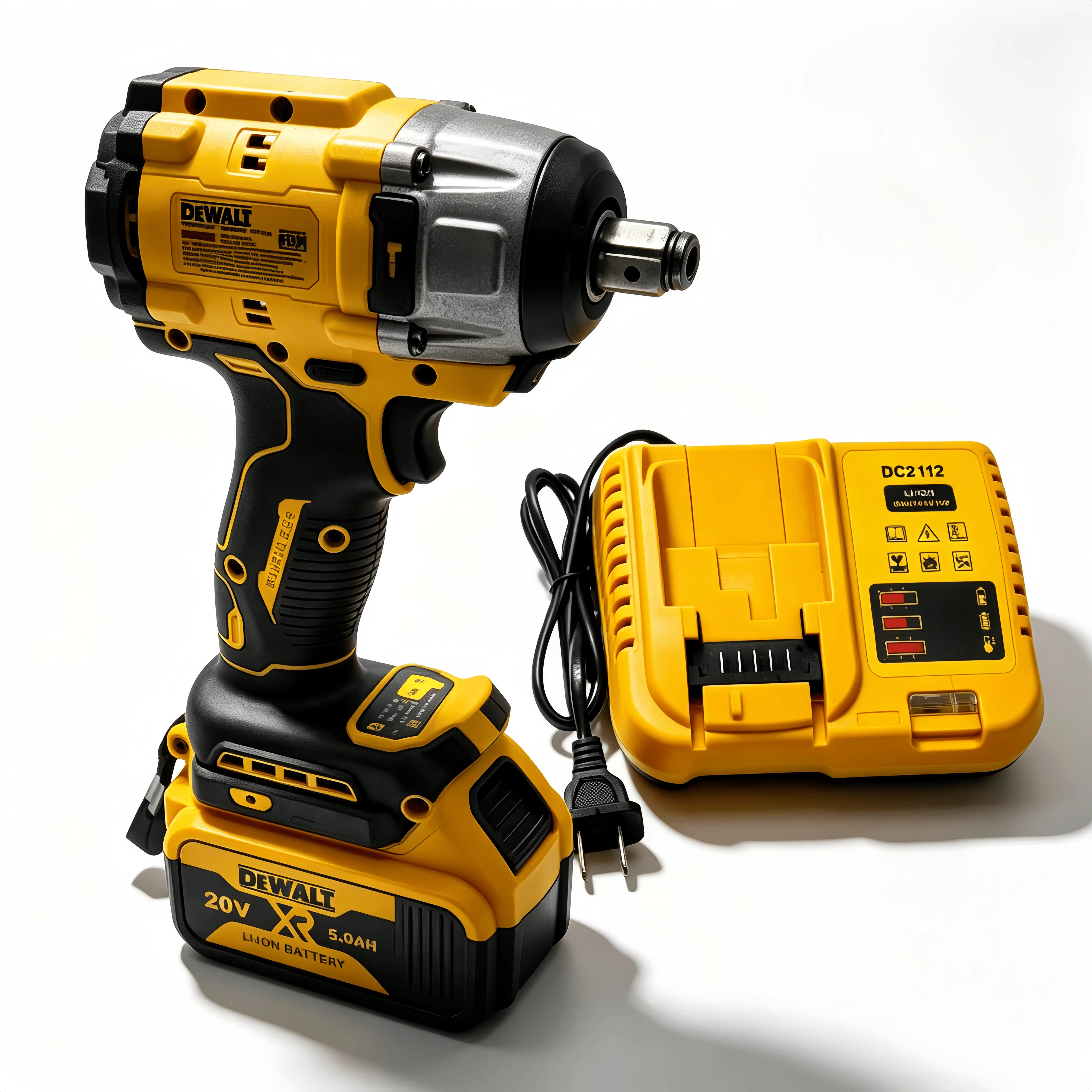 【DEWALT】 20V XR Brushless Cordless Impact Wrench Complete Kit – 1/2″ Drive with 5.0Ah Battery and Charger for Auto Repair and Tire Removal, Ideal for Mechanics
