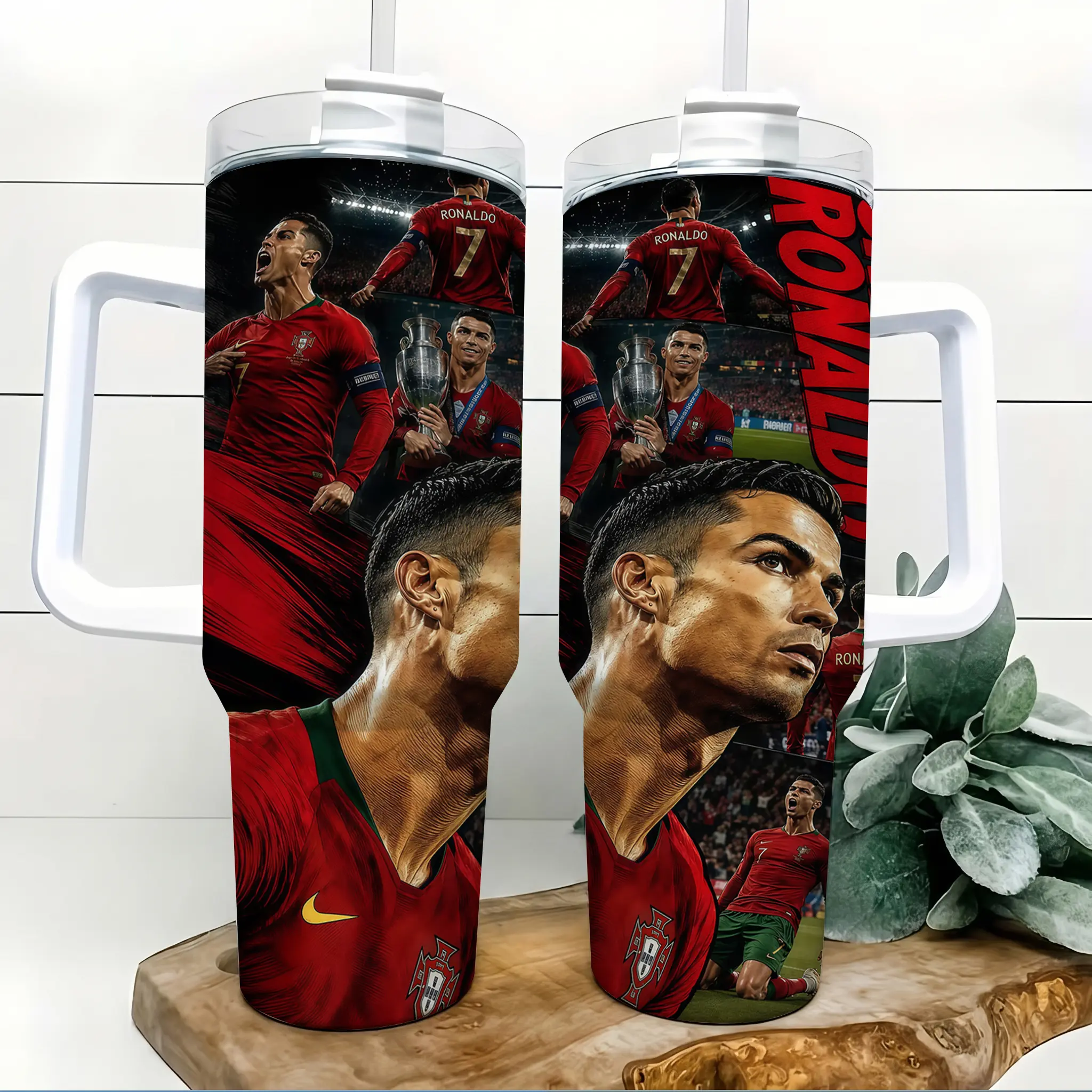 Red Number 7 Football Legend 40oz Tumbler with Handle and Straw Soccer Champion Collage Sports Fan Cup Insulated Stainless Steel Travel Mug Coffee Water Bottle Gift for Men Teens Soccer Fans
