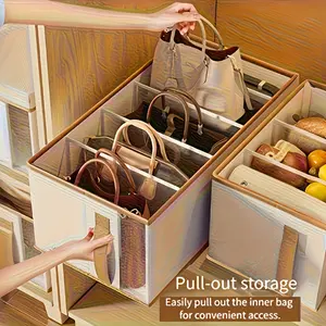 Foldable elegant white tote bag storage box with transparent window - suitable for multi compartment storage of handbags, shoes, and accessories - space saving closet and wardrobe organizing tools, luxury item storage box, durable compartment dividers.