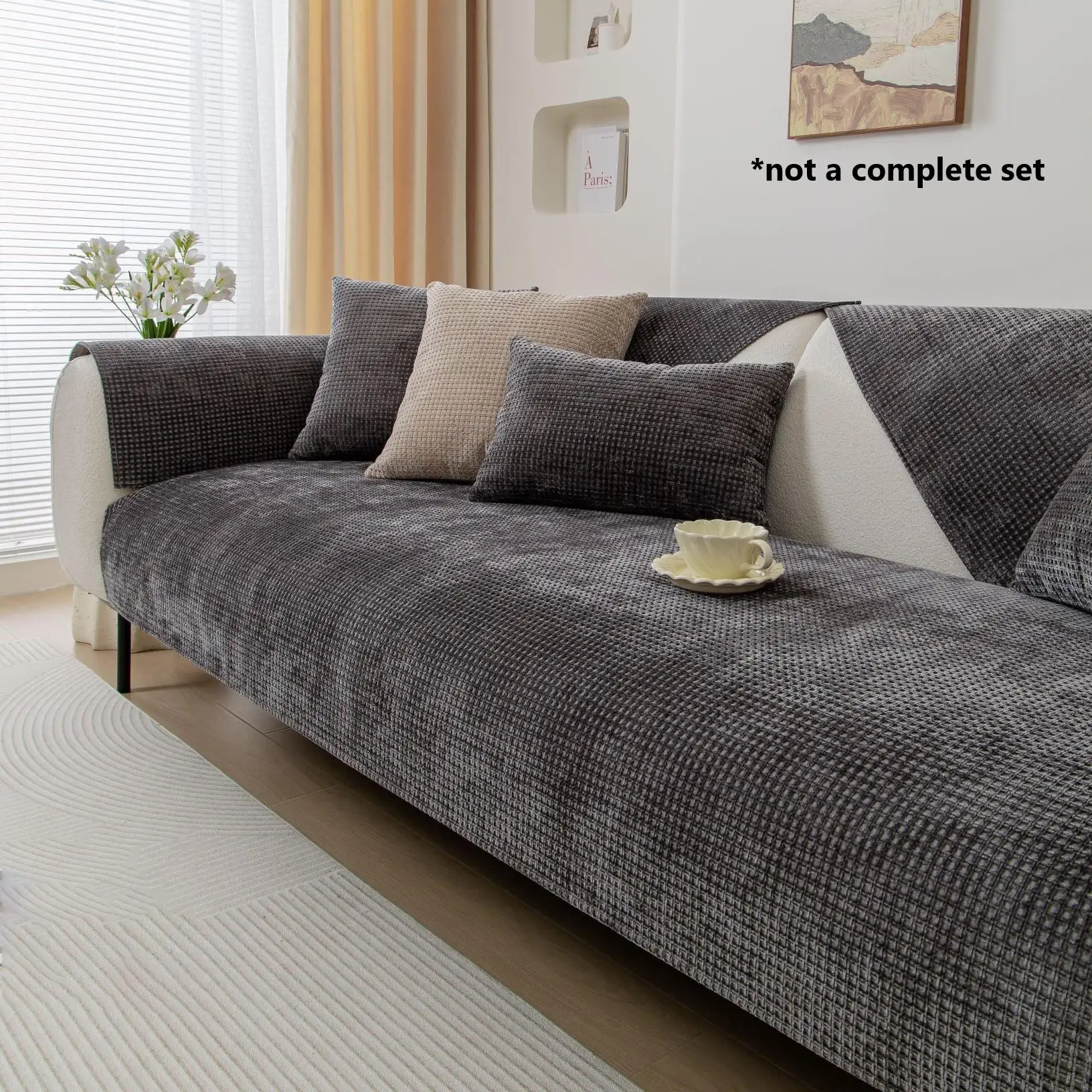 Solid Color Soft Sofa Cover, 1 Count Non-slip Waffle Chenier Sofa Slipcover, Household Textiles for Home Living Room Bedroom Office, Valentine's Day G