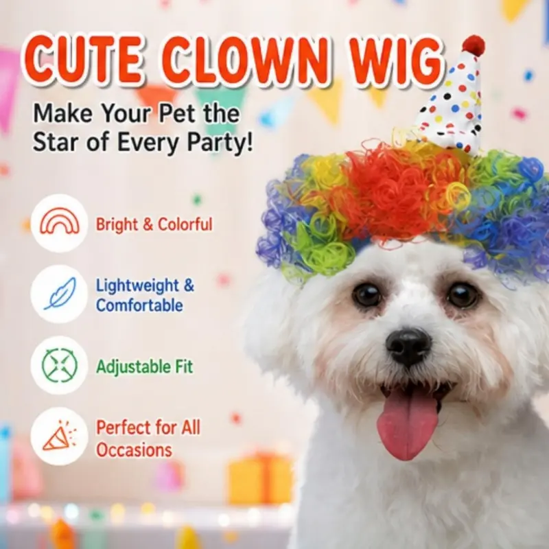 Pet cute clown wig, suitable for various occasions, Halloween and Christmas decoration