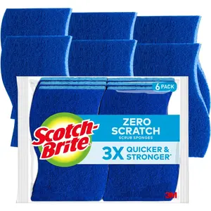 Zero Scratch Scrub Sponges, 6 Kitchen Sponges for Washing Dishes and Cleaning the Kitchen and Bath, Non-Scratch Sponge Safe for Non-Stick Cookware