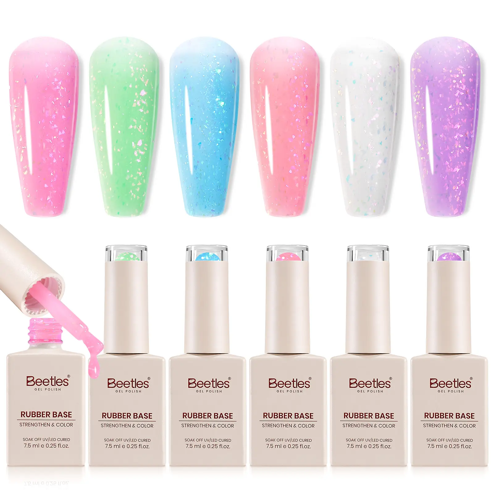Beetles Summer Glitter Rubber Color Base Gel Nail Polish Set, - Strengthen & Builder Base Coat for Natural Nails,DIY Nails at Home Gift for Women, Manicure, Nailcare & Beauty Products Uv Cutics