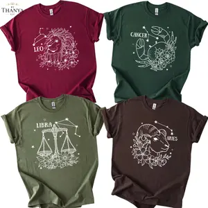 FULL 12 Zodiac Constellation T-Shirts, Vintage Celestial Astrology Crewneck Tee, Horoscope Line Art Tee, Perfect Birthday Gift for Astrology Lovers, Best Friend Gìfts