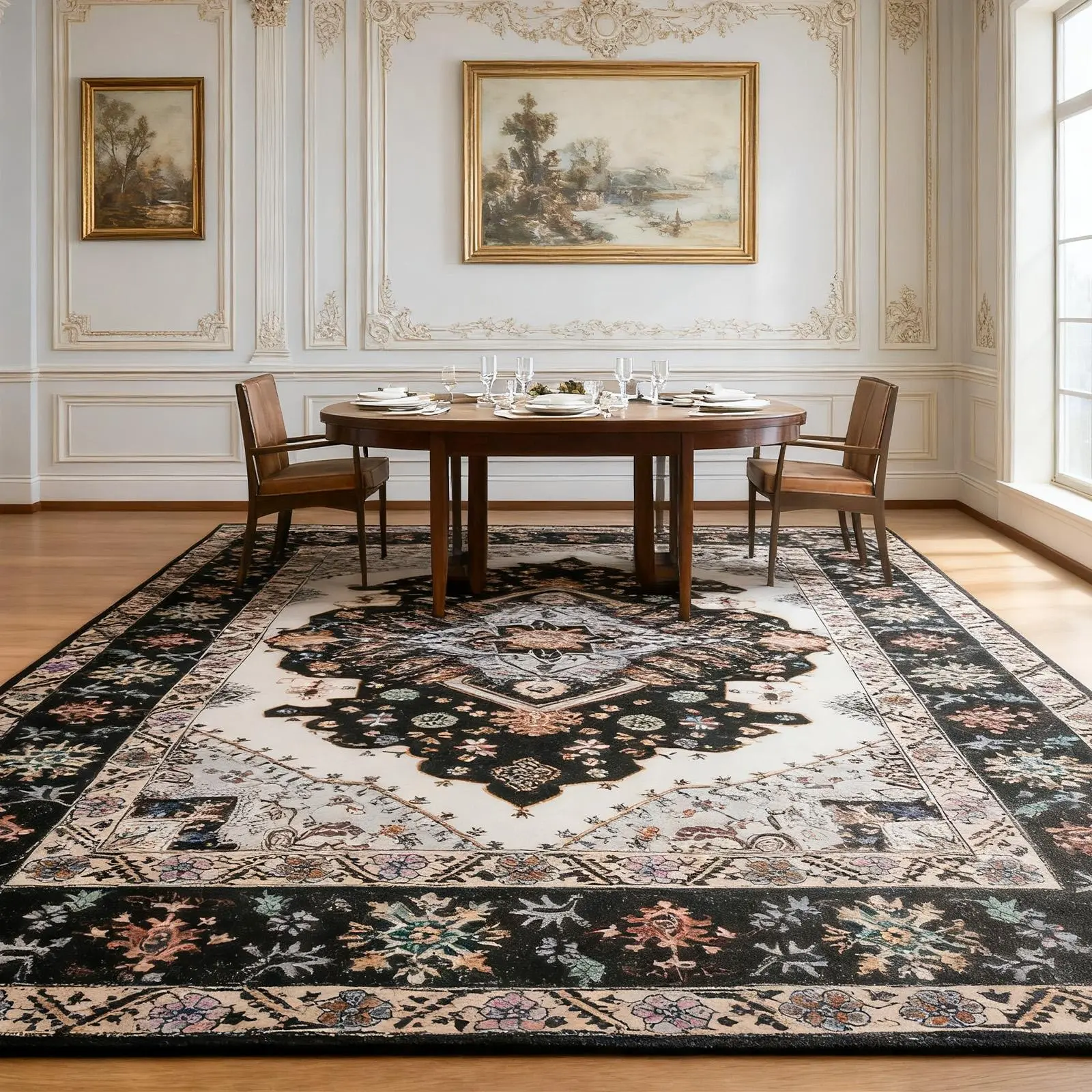 Boho Floral Vintage Printed Area Rug - Washable, Slip-Resistant Indoor Rug - Retro Tribal Home Decor Textile for Living Room, Front Door Entrance, Boho Area Rug, Floral Pattern Rug