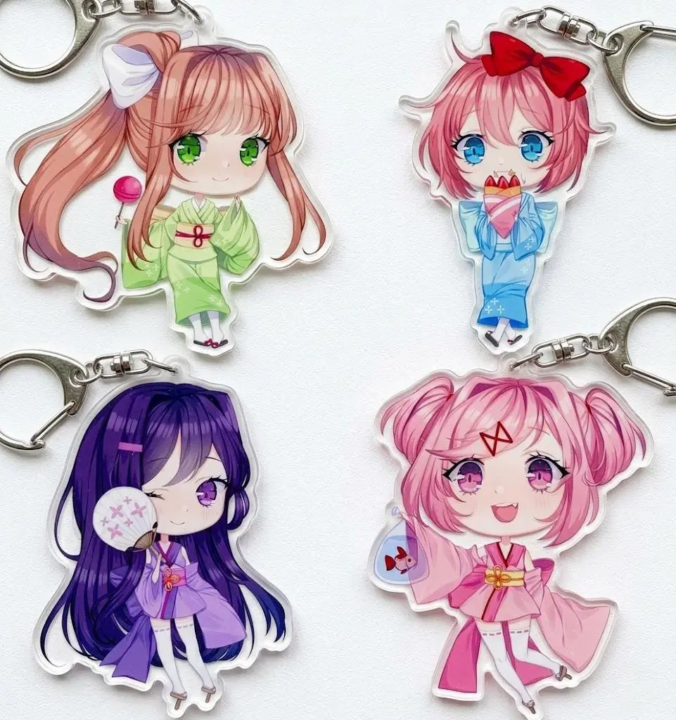 DDLC Yukata Acrylic Keychain, Doki Doki Monika Natsuki Yuri Sayori Kimono Bag Charm, Anime Festival Keyring - Cute Keyrings Birthday Gifts – Cute Acrylic Keychain Charms, Perfect Gift for Fans & Collectors