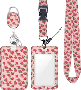 Watermelon ID Badge Holder Badge Reel Lanyards for ID Badges  Vertical Protector Retractable Carabiner Clips Heavy Duty Key Lanyard for Women  Publisher Manager Nurse Office Accessories
