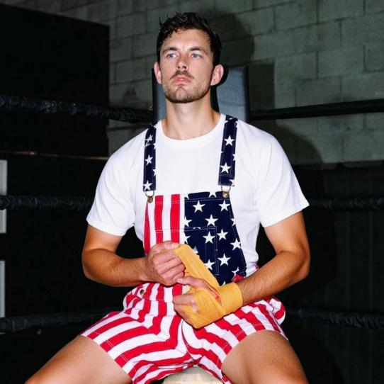 Men's and Women's American Flag Denim Overalls Stretch Shorts, Patriotic, Merica Menswear Suits Sleeveless