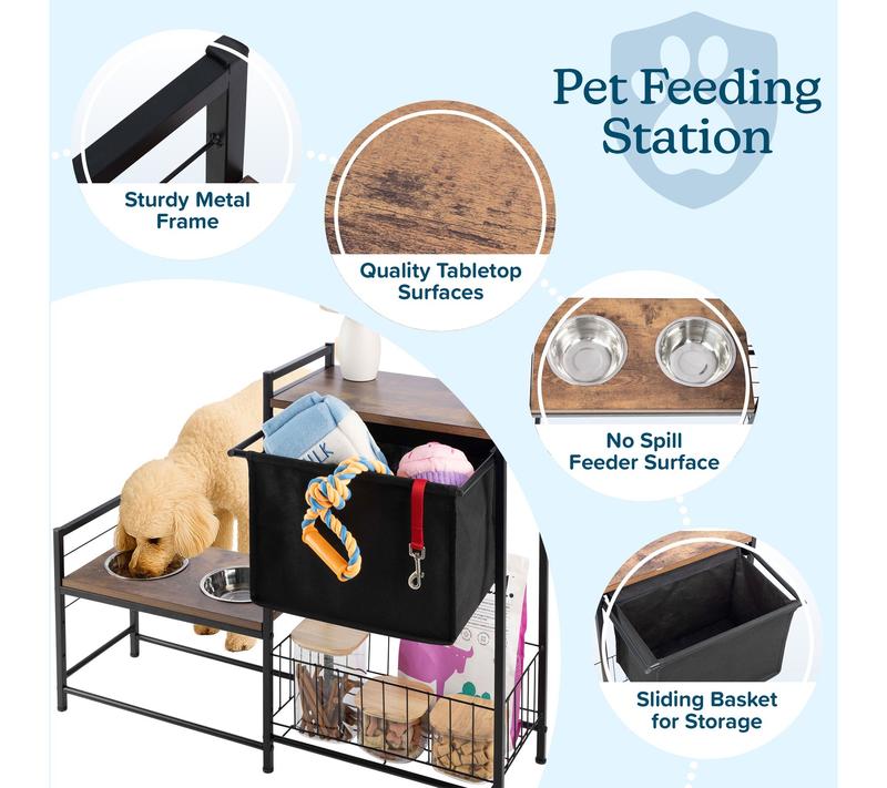 PETMAKER Elevated Pet Bowls w/ Storage & 3 Adjustable Heights
