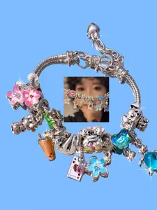 Cute Cherry Blossom Turtle Charm Bracelet, Fun Milk Tea Bear Bracelet, Vintage Heart Hot Air Balloon Bracelet, Blue Cherry Blossom Bracelet