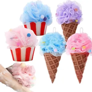 5pcs Rainbow Ice Cream Bath Ball - Cute, Colorful Mesh Shower Loofah, Scent-Free, Perfect for Fun & Festive Bath Time Decor, Bath Time Accessories Rich Foams Bubble