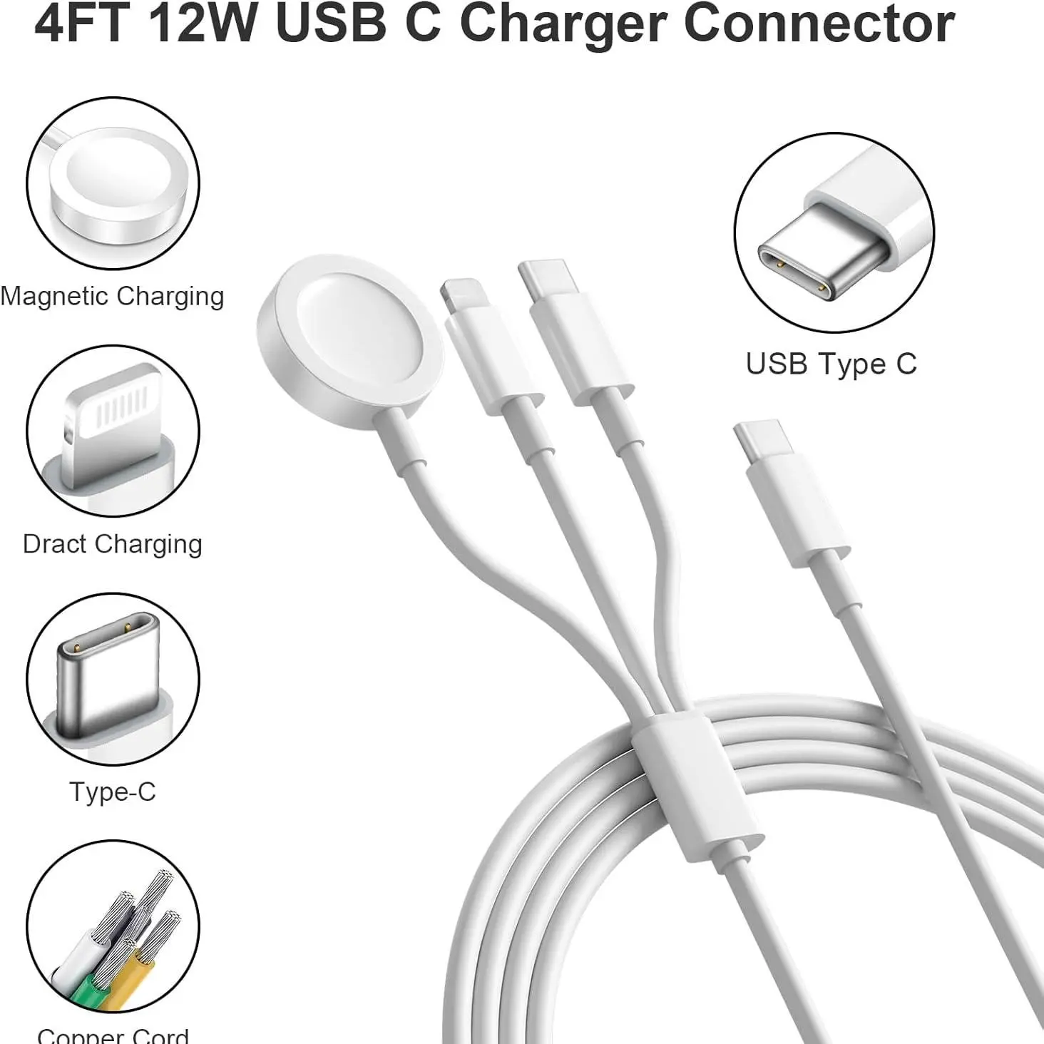 3-In-1 USB-C Charger Cable for Apple Watch/iPhone/AirPods, Compatible with Iwatch Ultra/se/galaxy S23, Multi-Device Charging Solution