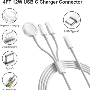 3 in 1 USB C Charger Cable, 1 Count Multi Wireless Charger Compatible with iWatch Ultra/SE/10,9,8,7,6,5,4,3,2,1 and iPhone 17,16,15,14,13,12,11,Galaxy S23, Travel Charger