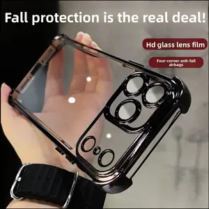 [Full-Upgraded Lens Protection] Four-corner thickened mobile phone case suitable for iPhone series, border electroplating, mobile phone case with counter-fall Safety Cushion, suitable for 11 12 13 14 15 16 17pro max