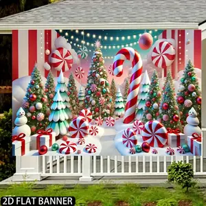 Christmas Candy Wonderland Background Banners - Birthday Table Decors Background, Party Supplies, Baby Shower Banner, Photo Booth Props, Indoor & Outdoor Decoration