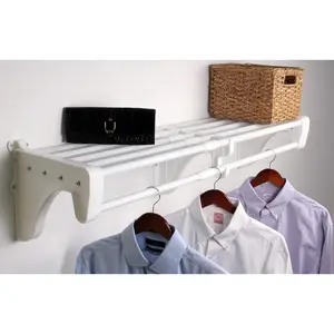 - Closet Shelf with Hanging Rod – 19.5” to 29" Expandable, White, Closet Shelves – Strong, Holds 200 lbs – Easy Install – Backwall (floating) with 2 End Brackets, Alternative to Wire Shelving