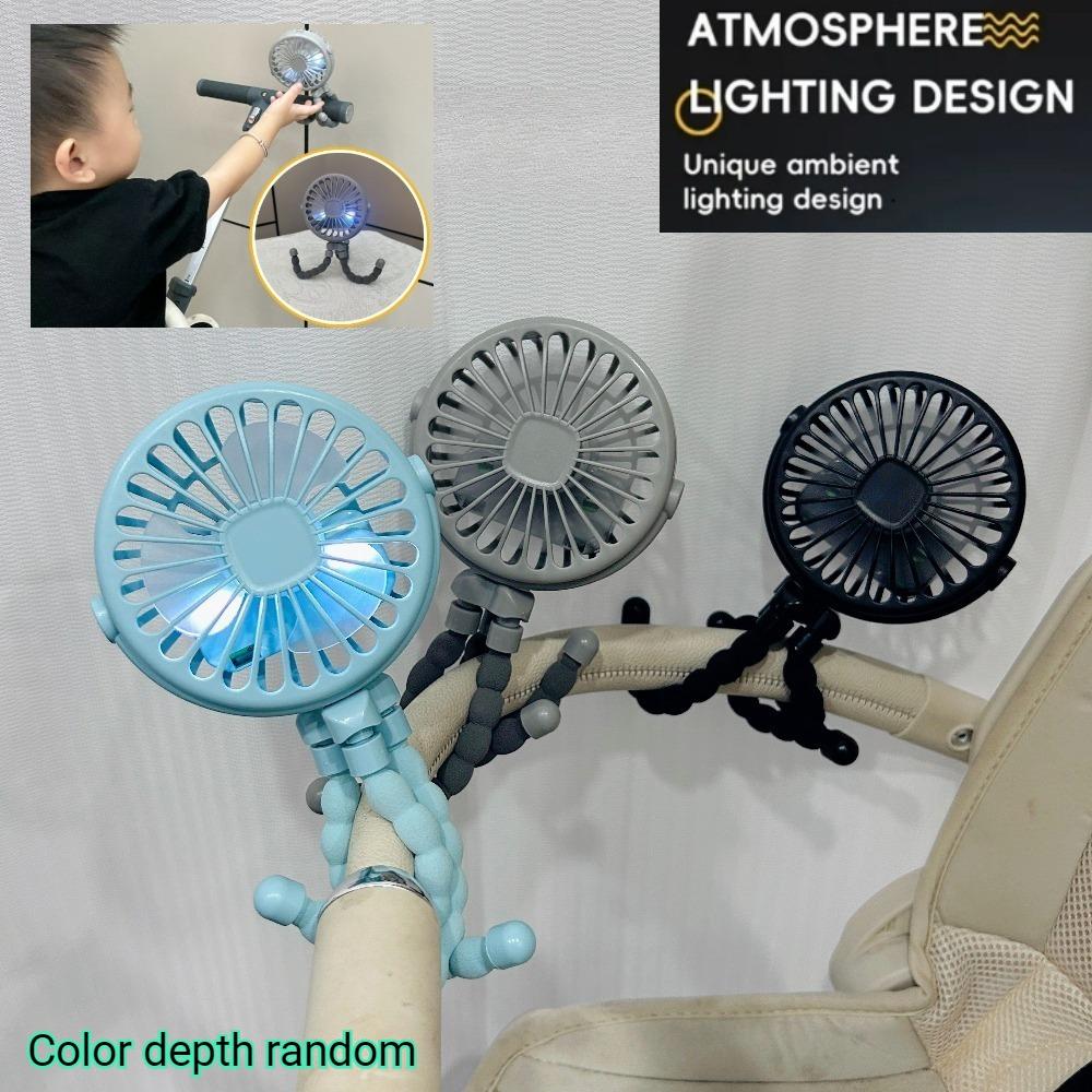 Multi-Scene Octopus Fan - USB Rechargeable 3-Speed Cooling Fan with LED Light, Perfect for Stroller, Travel, Office & Home