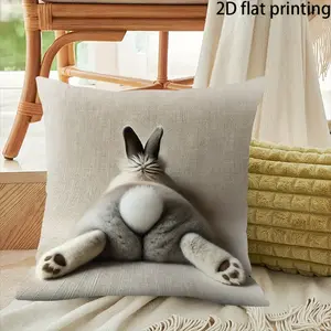 Cute Rabbit Butt Print Pillowcase, Hidden Zipper, Funny Plush Linen Decorative Cushion Cover, Single Piece, Adorable Pet Accessory