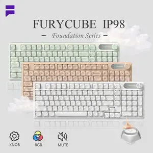 FURYCUBE IP98 Foundation Keyboard, 98 keys with knob Translucent Keycap, Silent Cute Classic Keyboard with Number Pad, Media Knob Custom Mechanical Feel Keyboard, RGB Gaming Keyboard Office Work Computer Keyboard, Wins Mac System, Gift setup