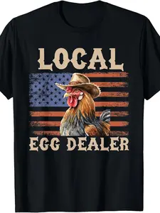 Local Egg Dealer Rooster Farmer Chicken T-Shirt |   Vintage Style, Crew Neck, Slight Stretch Fabric, Regular Fit, All-season, Drawing Pattern