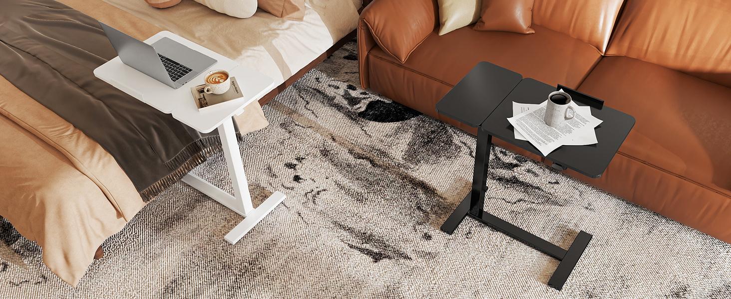 Overbed Bedside Table with Wheels, Mobile Standing Stand Up Rolling, Adjustable Height Tray, Side Computer Workstation for Home, Office Use