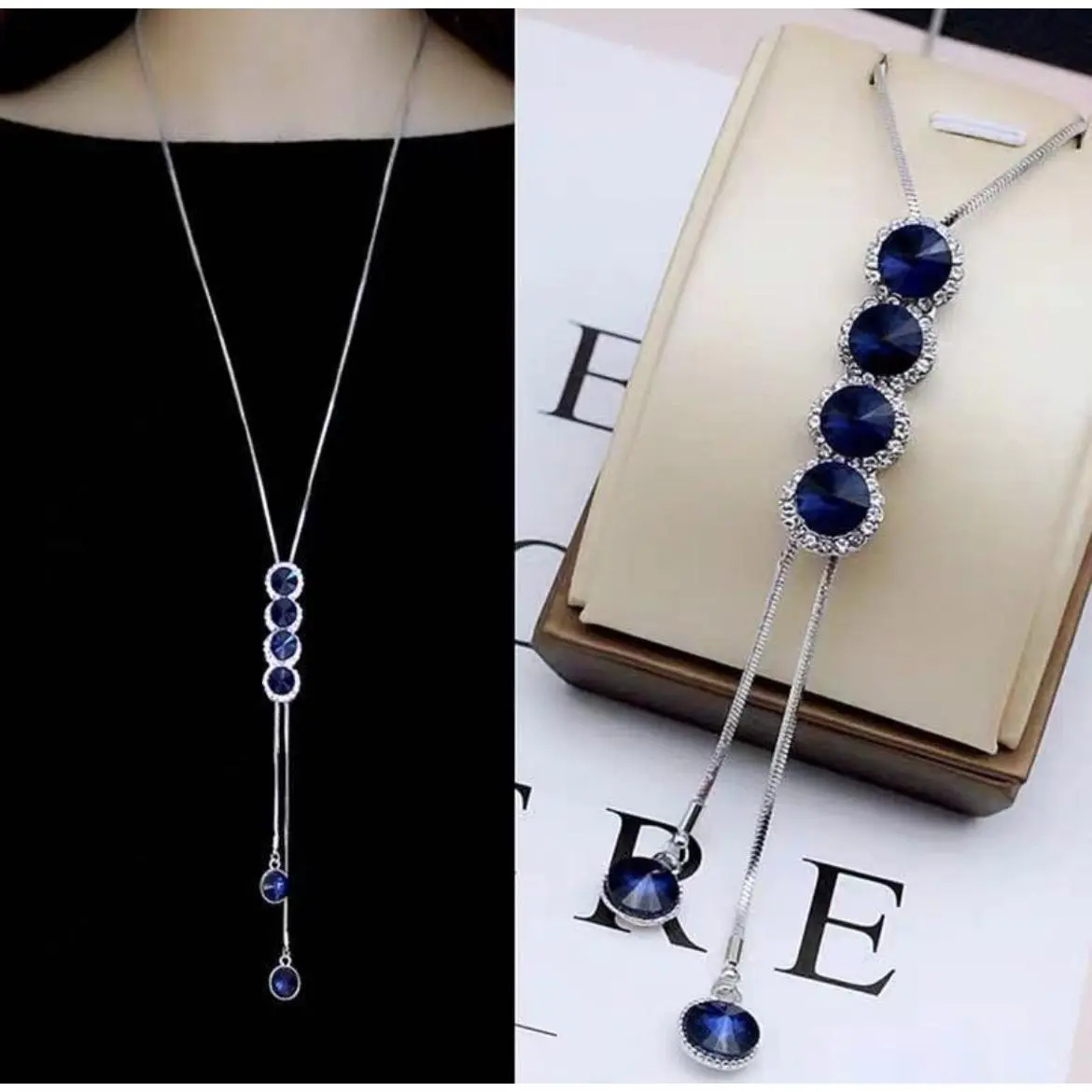 025 blue long necklace