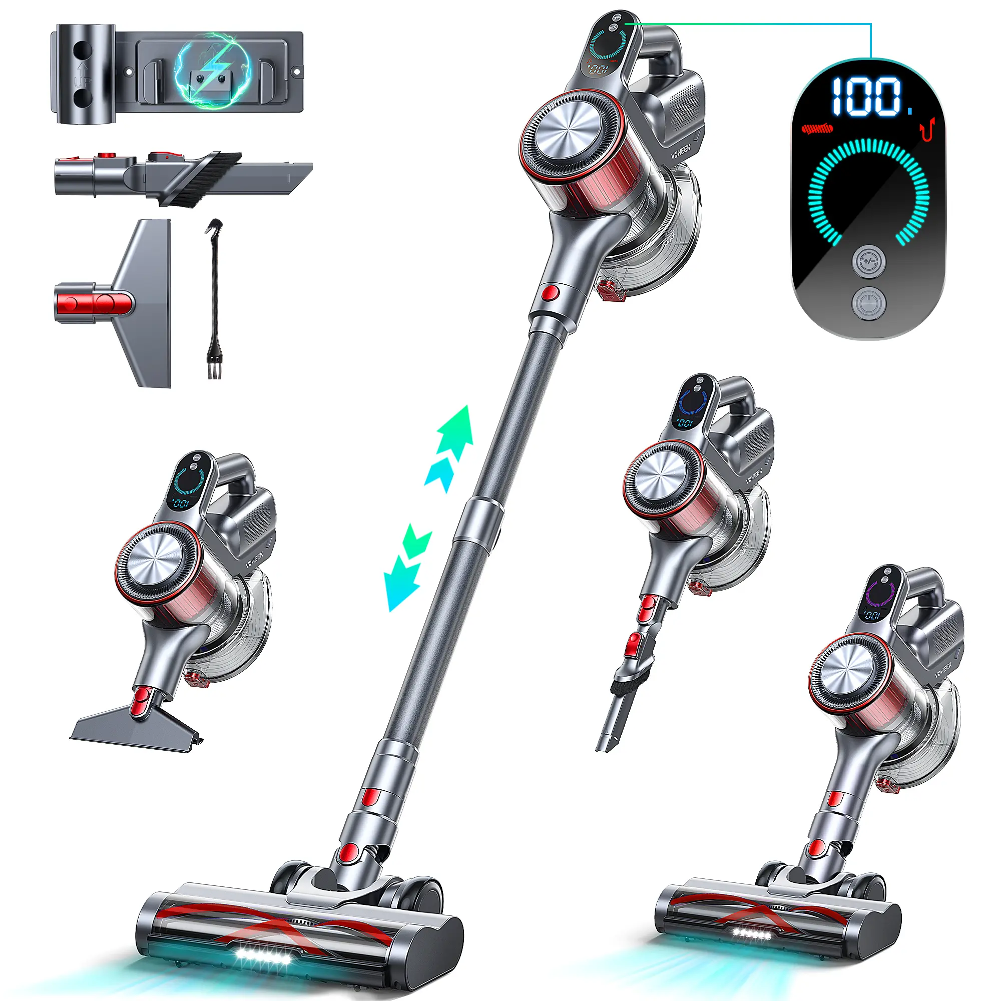 Voweek Cordless Touch Stick Vacuum Cleaner (VC08-VC15) - 45-min Runtime, Lightweight, Multi Surface, Hard Floor Home Cleaning, Stick Vacuums, 150-400W