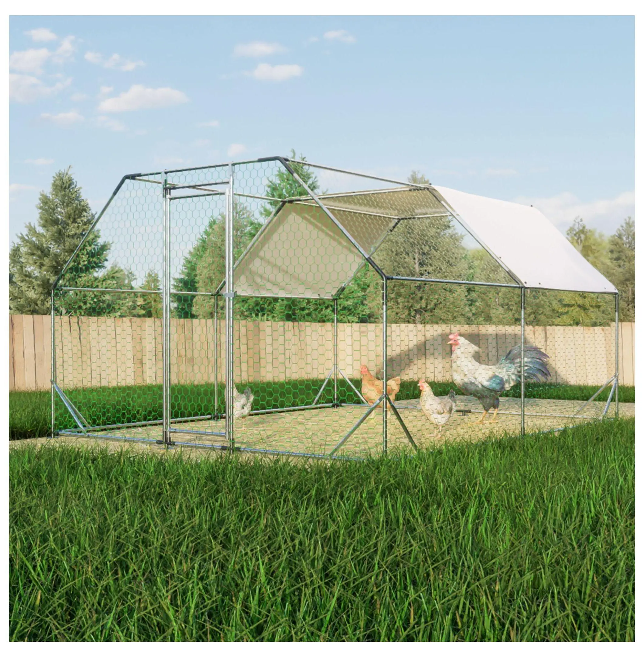 10x13ft Chicken Coop Galvanized Metal Walk-in Hen House Poultry Run Cage Hutch - Large Animal Enclosure default title