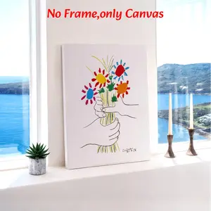 Whimsical Style Framed Wall Arts Flowers Posters Colorful Hand Holding Bouquet Canvas Prints Floral Wall Decor Canvas Art Print For Living Room Bedroom Office Gift Ready To Hang