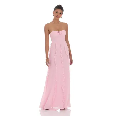 open lace back dress Abeila Strapless Maxi Dress | Pink Multi | Womens