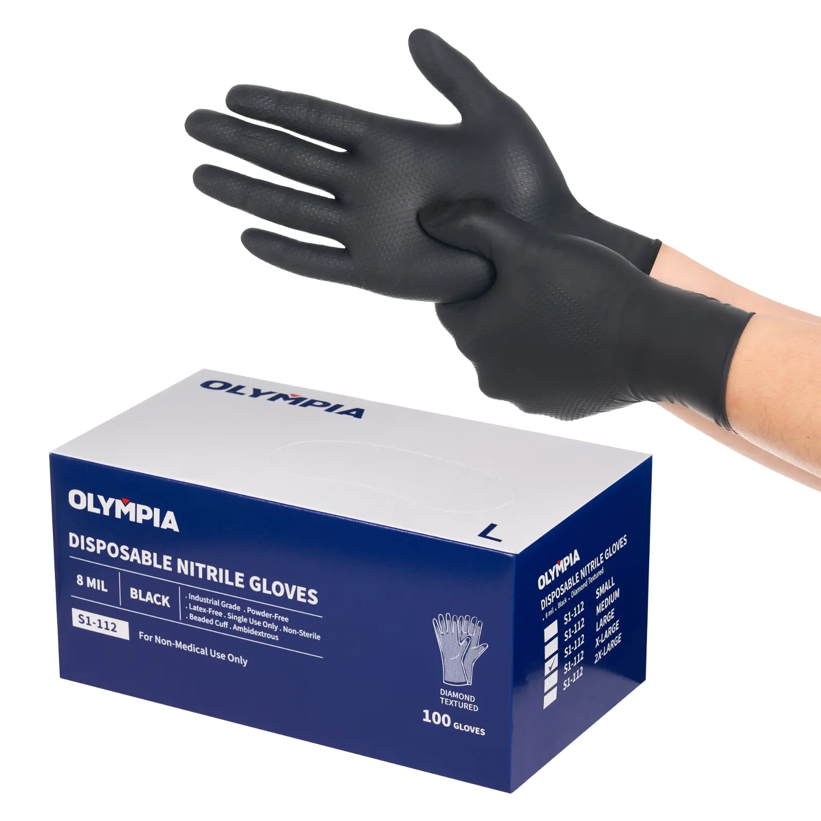 NorthSky 8Mil Heavy Duty Black Nitrile Gloves, 100 Pairs Disposable Diamond Texture Non-Slip Gloves, Latex & Powder Free, Food-Safe Chemical Resistant Waterproof Tear-Proof Industrial Gloves for Kitchen Cleaning Work