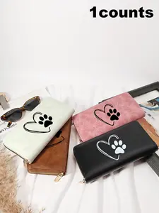 Women's Cute Heart & Paw Print Zipper Card Holder, Casual Multi Card Slot Card Holder, Fashionable Coin Purse for Daily Use, Card Organizer