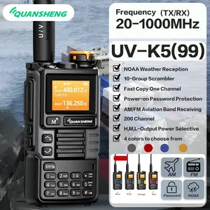 Quansheng UVK5(99) AM/FM/DTMF Handheld Walkie Talkie 200CH 20-1000MHZ Walkie-Talkie NOAA Weather Forecast with Flash Copy Frequency Tpye-C LCD Display for Hiking Camping Travel Two-Way Radio Radio Walkie Talkies