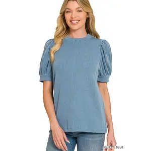 9774 Cloudline Ribbed Puff Sleeve Top Zenana
