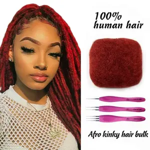 Exyhair #RED Color Tight Afro Kinky Human Hair Bulk 100% Natural Volume Texture Vibrant Red for Dreadlocks Locs Twists Braids Ideal for Various Hairstyles