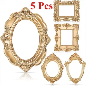 5 Pcs Mini Vintage Picture Frames Small Antique Resin Photo Frame Table Top Jewelry Display Holiday Party Hotel Decor