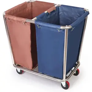 Rolling Laundry Sorter Cart 2 Bag, Commercial Laundry Hamper Basket Cart with Heavy Duty Lockable Wheels and Removable Bags Industrial Laundry Trolley Cart for Clothes Storage