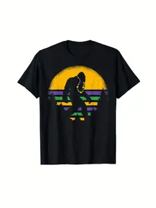 Men'S & Women'S 100% Mardi Gras Gorilla Print T-Shirt - Retro New Orleans Jazz Fest Graphic Tee with Fleur-de-Lis & Beads Design 180gsm Heavyweight Crew Neck Short Sleeve Unisex Casual Shirt for Music Festivals & Casual Attire Machine Washable All-Season