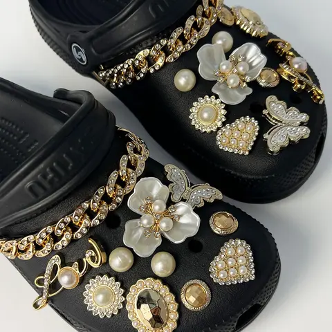 Fashionable Flower & Chain Design Shoe Charms, Elegant Shoe Decoration for Women & Girls, Decorative Shoe Accessories for Clogs