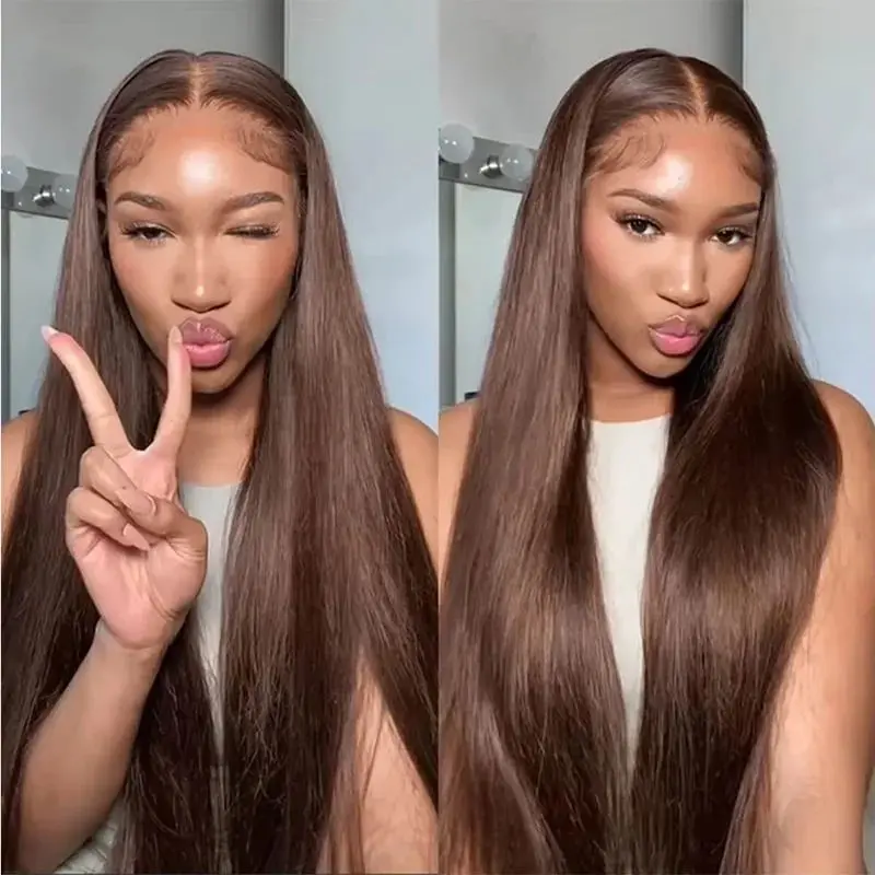 Megalook #4 Silky Straight Chocolate Brown Human Hair Lace Front Wig, 5x6 HD Lace Front Closure, Pre-Cut, Pre-Plucked, Natural Hairline, Deep Part Fashion Style for Women, Female, Classic, Pre-Crafted