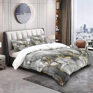 2/3PCS Luxury Gray Gold Marble Duvet Cover Set,Marble Abstract Art Design Comforter Cover, Soft Microfiber Bedding Set No Filler, Gold Foil Print Duvet Cover for Bedroom, Aesthetic Room Decor for Adults, All Season