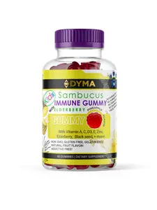 DYMA Sambucus Elderberry Immune Gummies for Kids Pineapple Flavor Vitamin A C D3 E Zinc Non-GMO Gluten Free 60 Gummies Healthcare Supplement Immunity Dietary Supplement