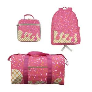 BA0300 Trendy Ice Cream Print Pink Backpack Travel Bag 13.5*5*17in
