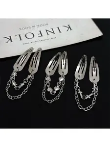 3pcs sweet cool babe personality metal hair clips silver double-layer chain edge bangs clip forehead clip pendant hairpin BB clip