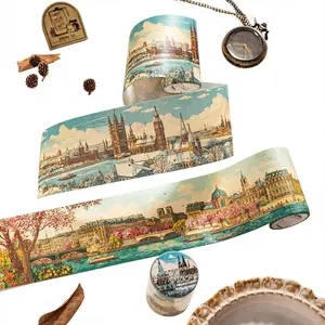 Vintage European Travel Washi Tape, 6 Rolls Landscape Scenery Decorative Tape for Journals & Planners