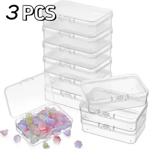 New transparent plastic storage box, a travel essential, jewelry organizer, portable transparent box for earrings, rings, and earplugs, storage box for hardware, parts, fishing gear, and cosmetics, rectangular transparent storage box.