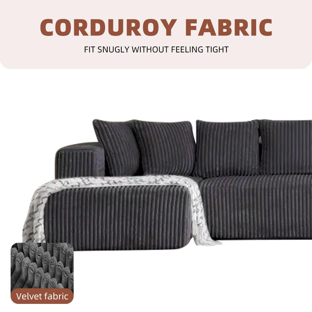 【3 Packages shipping】132" Oversized U-Shaped Cloud Sectional Sofa, Includes Chaise Lounge + Recliner + 6 Pillows, Plush Corduroy Fabric, Boneless Comfort Style, Stylish Furniture for Living Room/Bedroom Modular